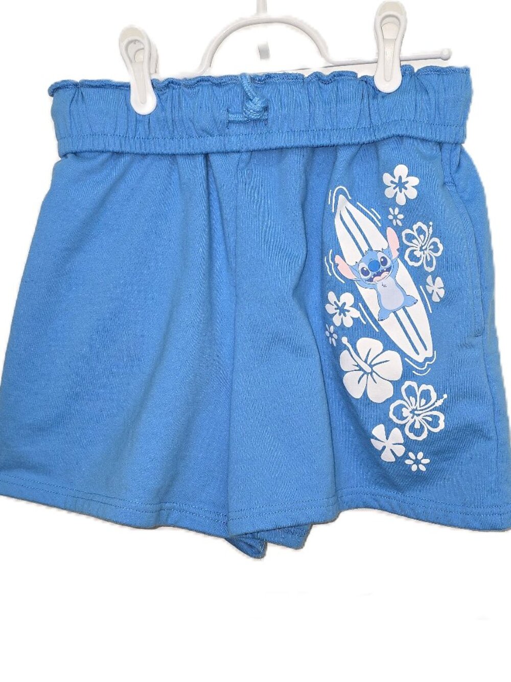 Disney's Lilo and Stich Juniors Foldover Gym Shorts Size Small Blue Surfing